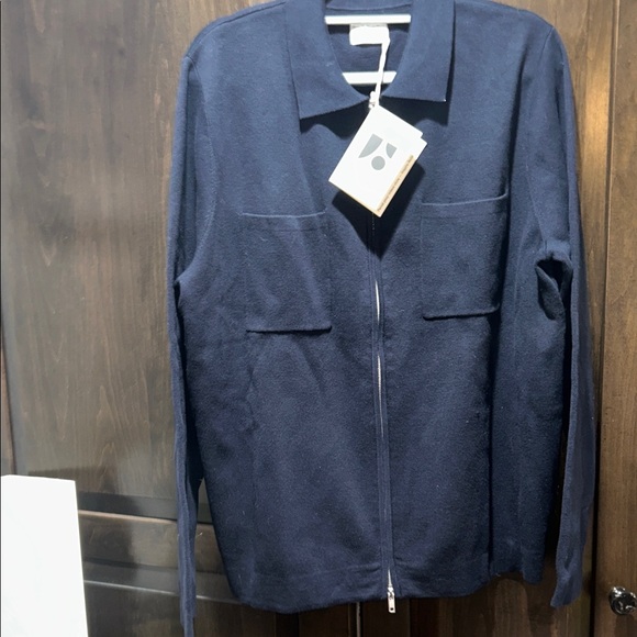 Organic Men's Navy Blue Zip-Up Overshirt